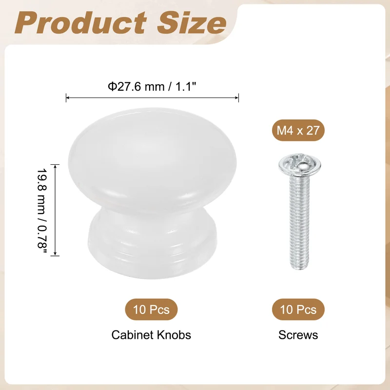 10 Pcs 1.1" Cabinet Knobs, Plastic Drawer Pulls for Bedroom, White