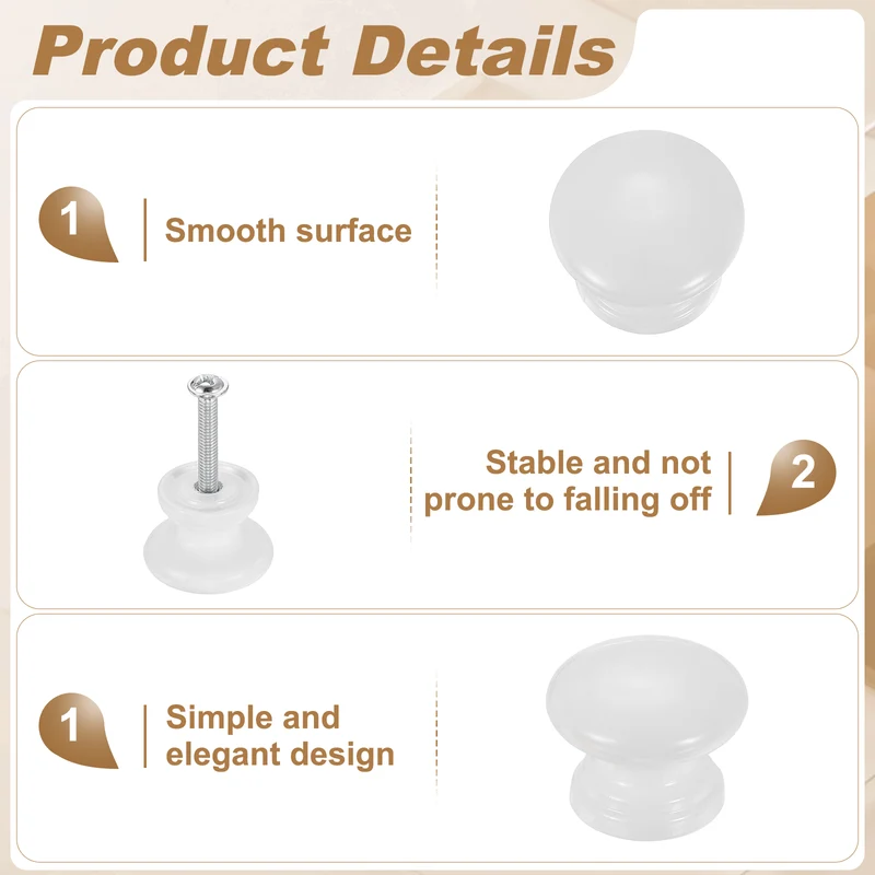 10 Pcs 1.1" Cabinet Knobs, Plastic Drawer Pulls for Bedroom, White
