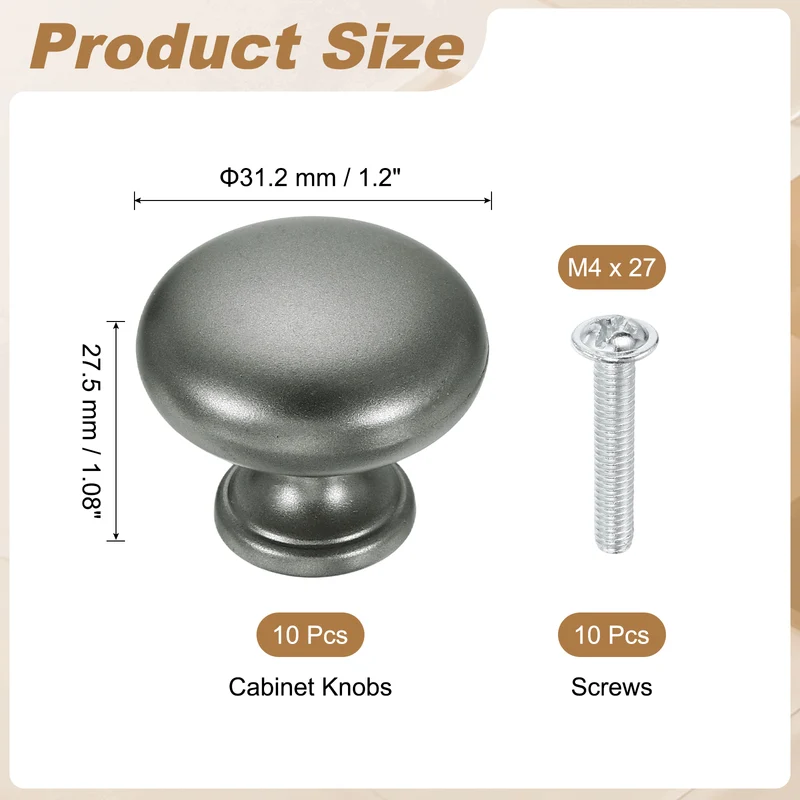 10 Pcs 1.2" Cabinet Knobs, Plastic Drawer Pulls for Bedroom, Nickel