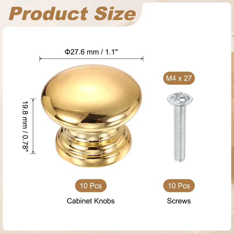 10 Pcs 1.1" Cabinet Knobs, Plastic Drawer Pulls for Bedroom, Gold