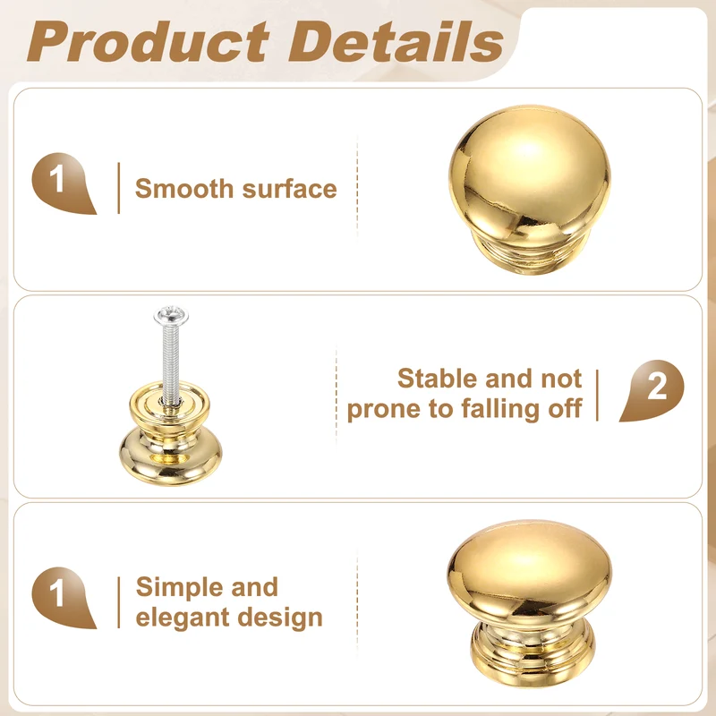 10 Pcs 1.1" Cabinet Knobs, Plastic Drawer Pulls for Bedroom, Gold