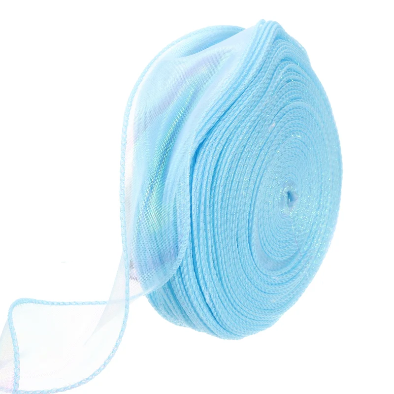 1 1/2 Inch 30Yard Sheer Organza Ribbon Shimmer Chiffon Tulle Ribbons Sea Blue
