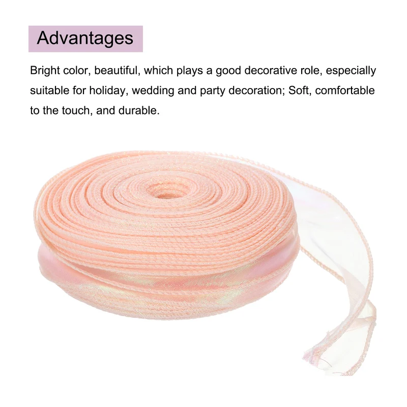 1 1/2 Inch 30Yard Sheer Organza Ribbon Shimmer Chiffon Tulle Champagne Pink