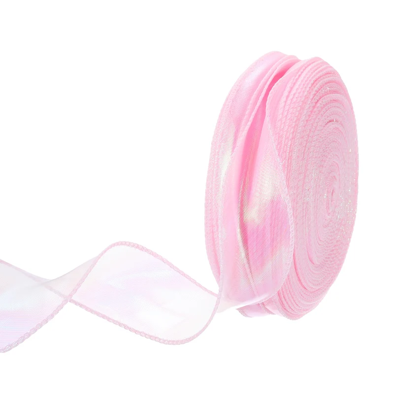 1 1/2 Inch 30Yard Sheer Organza Ribbon Shimmer Chiffon Tulle Ribbons Pink