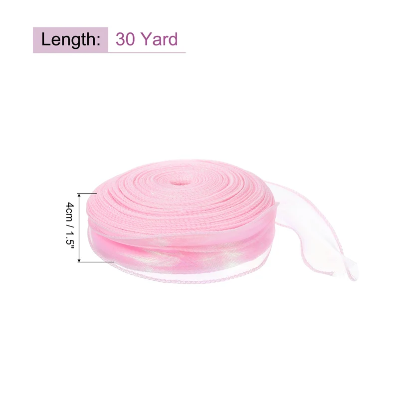1 1/2 Inch 30Yard Sheer Organza Ribbon Shimmer Chiffon Tulle Ribbons Pink