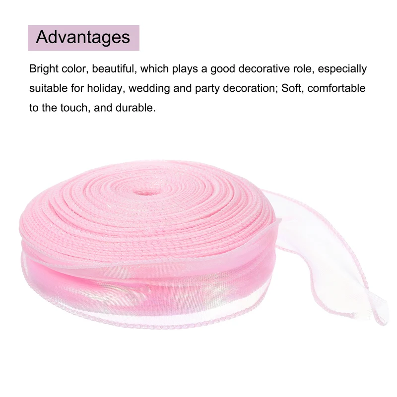 1 1/2 Inch 30Yard Sheer Organza Ribbon Shimmer Chiffon Tulle Ribbons Pink