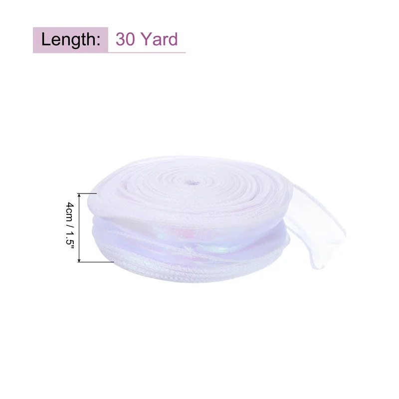 1 1/2 Inch 30Yard Sheer Organza Ribbon Shimmer Chiffon Tulle Ribbons White