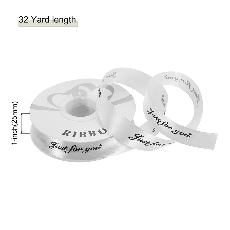 1Inch 32Yard Wide Satin Ribbon Grosgrain Valentine Wedding Ribbon, White