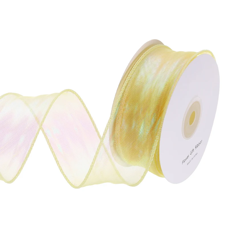 1 1/2 Inch 20Yard Sheer Organza Ribbon Shimmer Chiffon Tulle Ribbons Yellow