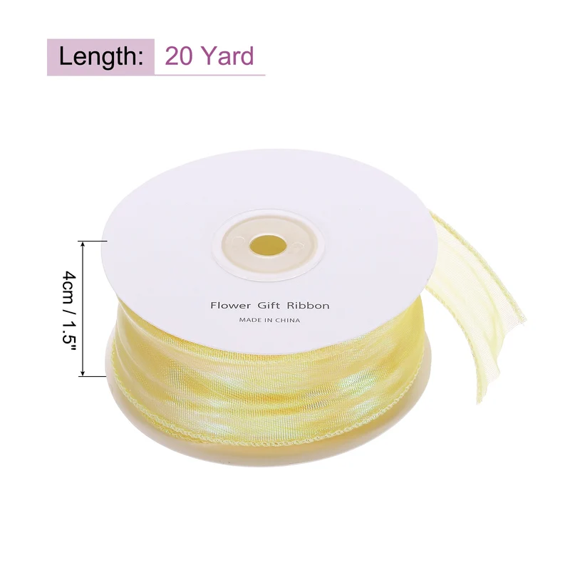 1 1/2 Inch 20Yard Sheer Organza Ribbon Shimmer Chiffon Tulle Ribbons Yellow
