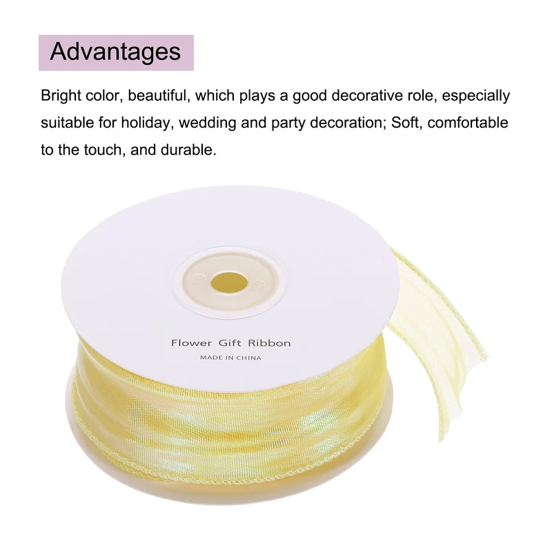 1 1/2 Inch 20Yard Sheer Organza Ribbon Shimmer Chiffon Tulle Ribbons Yellow
