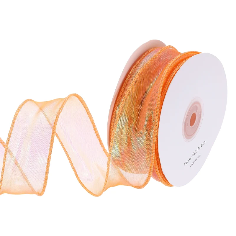 1 1/2 Inch 20Yard Sheer Organza Ribbon Shimmer Chiffon Tulle Ribbons Orange