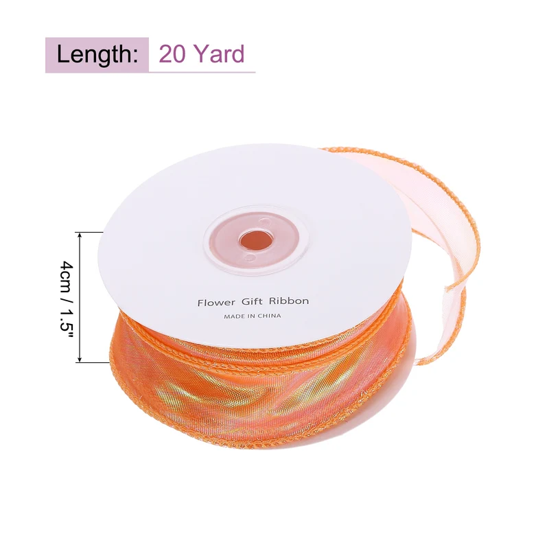 1 1/2 Inch 20Yard Sheer Organza Ribbon Shimmer Chiffon Tulle Ribbons Orange