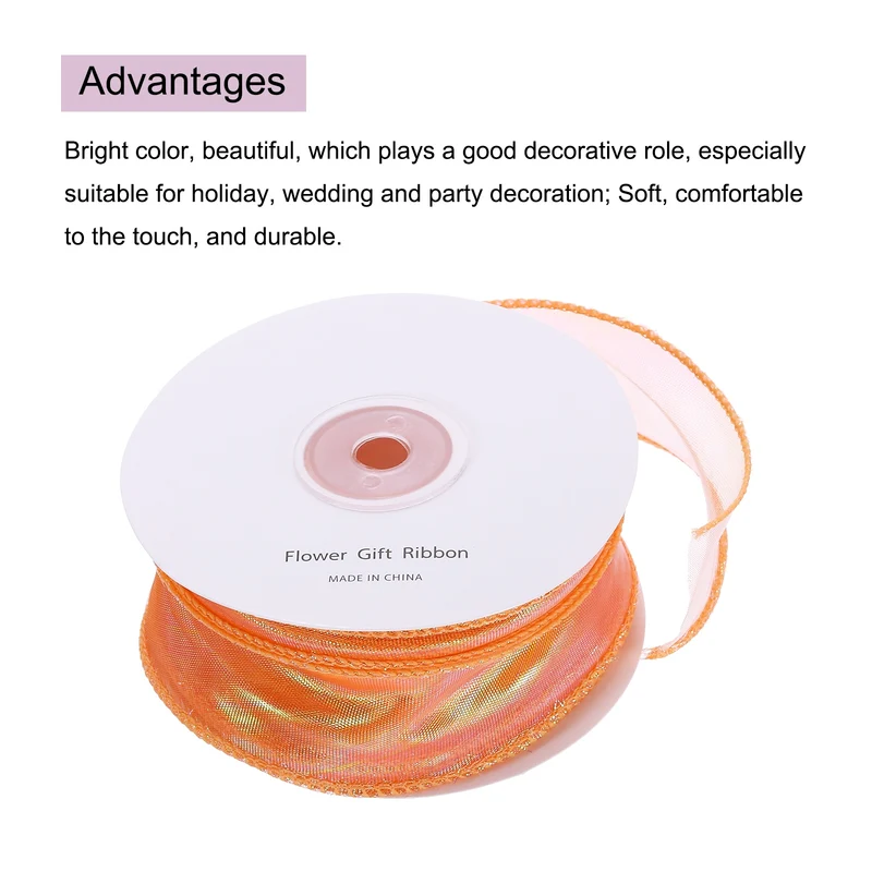 1 1/2 Inch 20Yard Sheer Organza Ribbon Shimmer Chiffon Tulle Ribbons Orange
