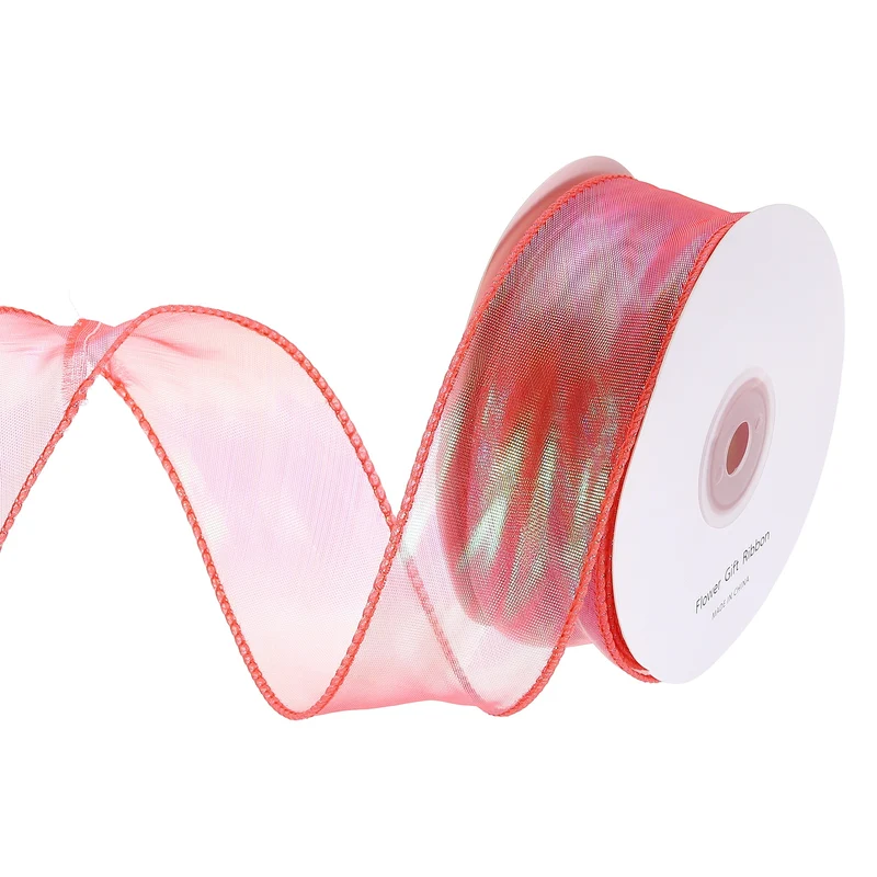 1 1/2 Inch 20Yard Sheer Organza Ribbon Shimmer Chiffon Tulle Ribbons Red