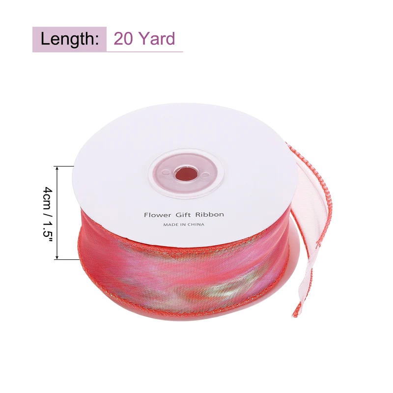 1 1/2 Inch 20Yard Sheer Organza Ribbon Shimmer Chiffon Tulle Ribbons Red