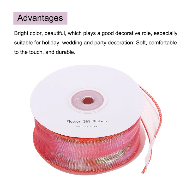 1 1/2 Inch 20Yard Sheer Organza Ribbon Shimmer Chiffon Tulle Ribbons Red
