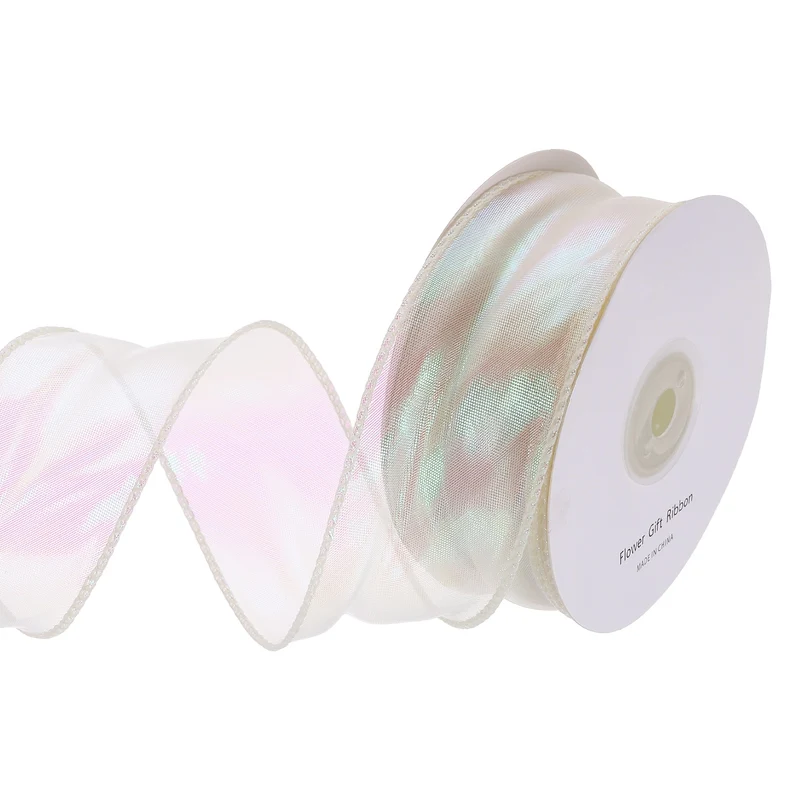 1 1/2 Inch 20Yard Sheer Organza Ribbon Shimmer Chiffon Tulle Ribbons Beige