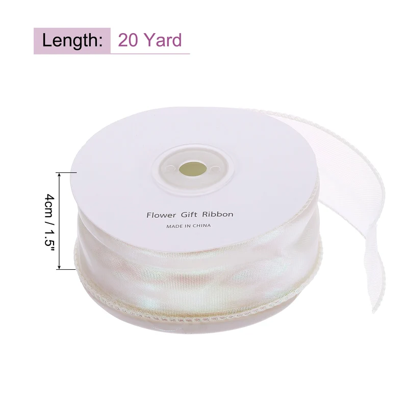 1 1/2 Inch 20Yard Sheer Organza Ribbon Shimmer Chiffon Tulle Ribbons Beige