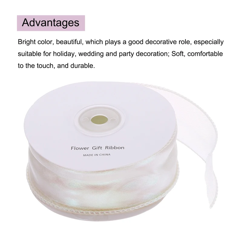 1 1/2 Inch 20Yard Sheer Organza Ribbon Shimmer Chiffon Tulle Ribbons Beige