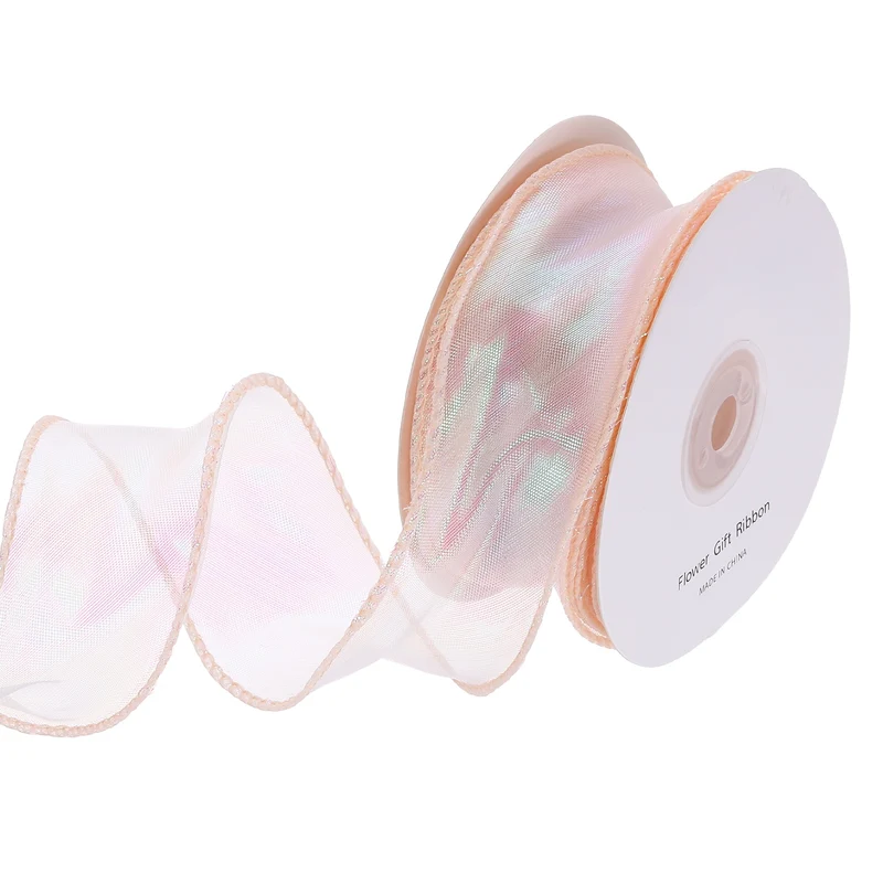 1 1/2 Inch 20Yard Sheer Organza Ribbon Chiffon Tulle Ribbons Champagne Pink