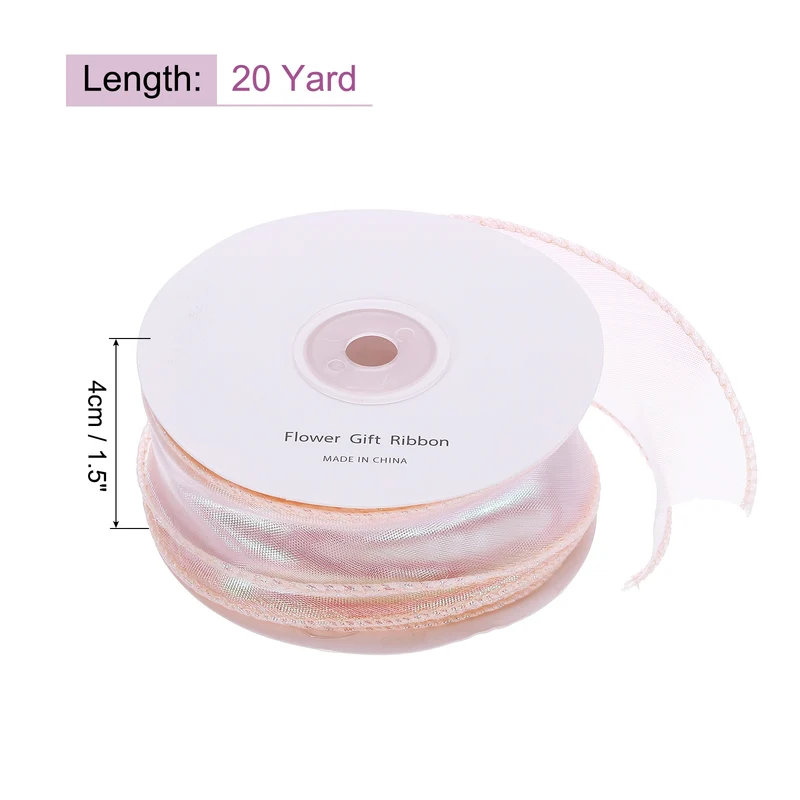 1 1/2 Inch 20Yard Sheer Organza Ribbon Chiffon Tulle Ribbons Champagne Pink