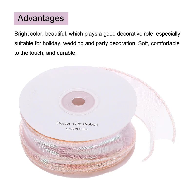 1 1/2 Inch 20Yard Sheer Organza Ribbon Chiffon Tulle Ribbons Champagne Pink