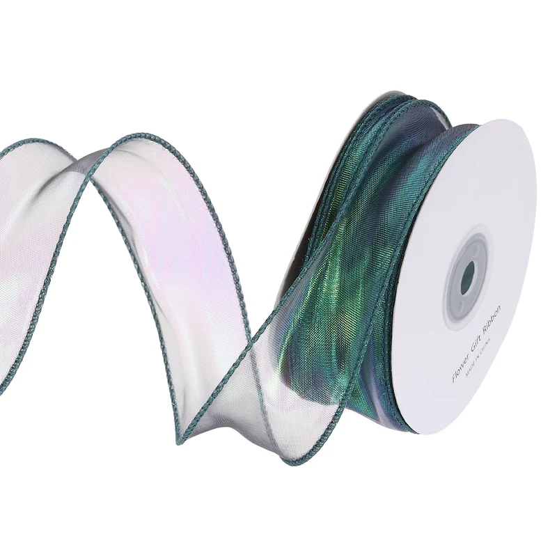 1 1/2 Inch 20Yard Sheer Organza Ribbon Shimmer Chiffon Tulle Ribbons Green