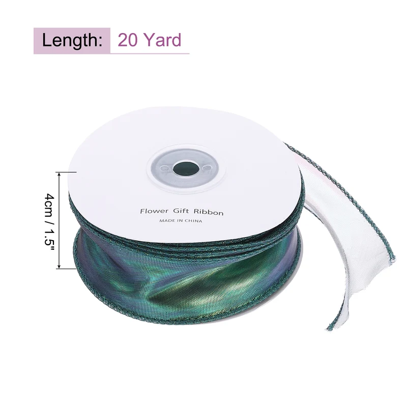 1 1/2 Inch 20Yard Sheer Organza Ribbon Shimmer Chiffon Tulle Ribbons Green