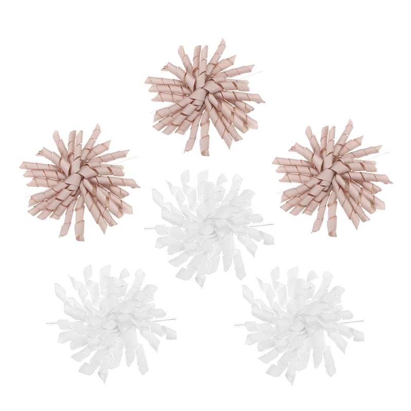 4" Curly Bows for Gift Wrapping 6 Pcs, White/Light Pink
