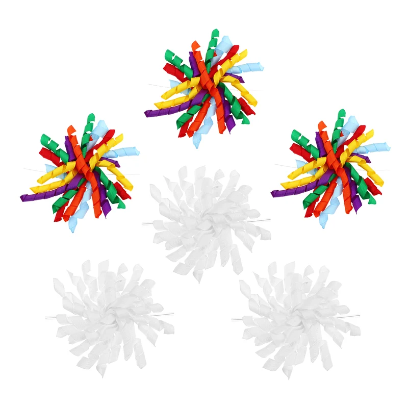 4" Curly Bows for Gift Wrapping 6 Pcs, White/Rainbow