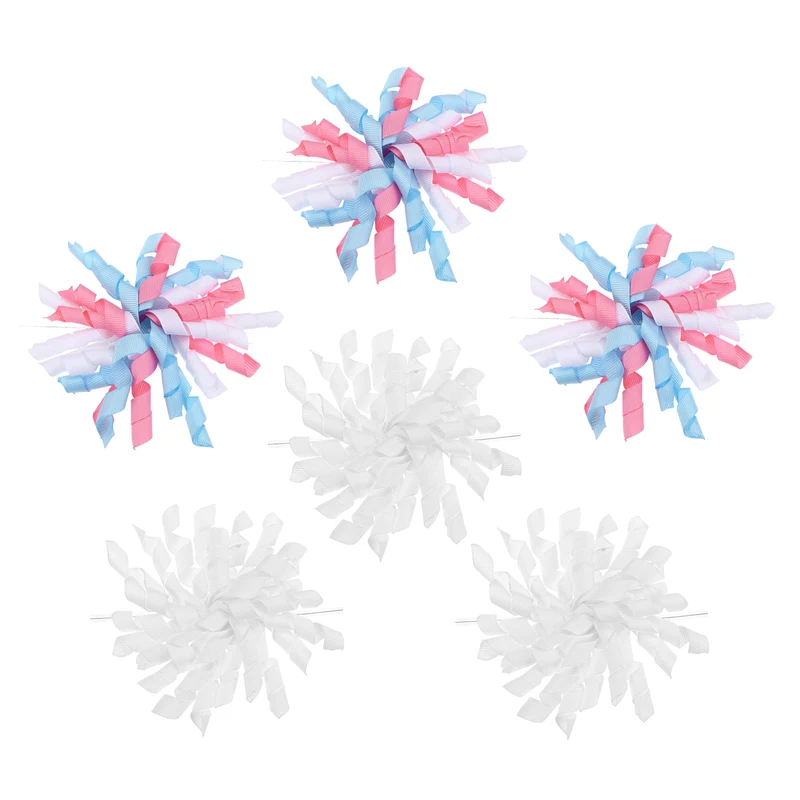 4" Curly Bows for Gift Wrapping 6 Pcs, White/White Blue Pink