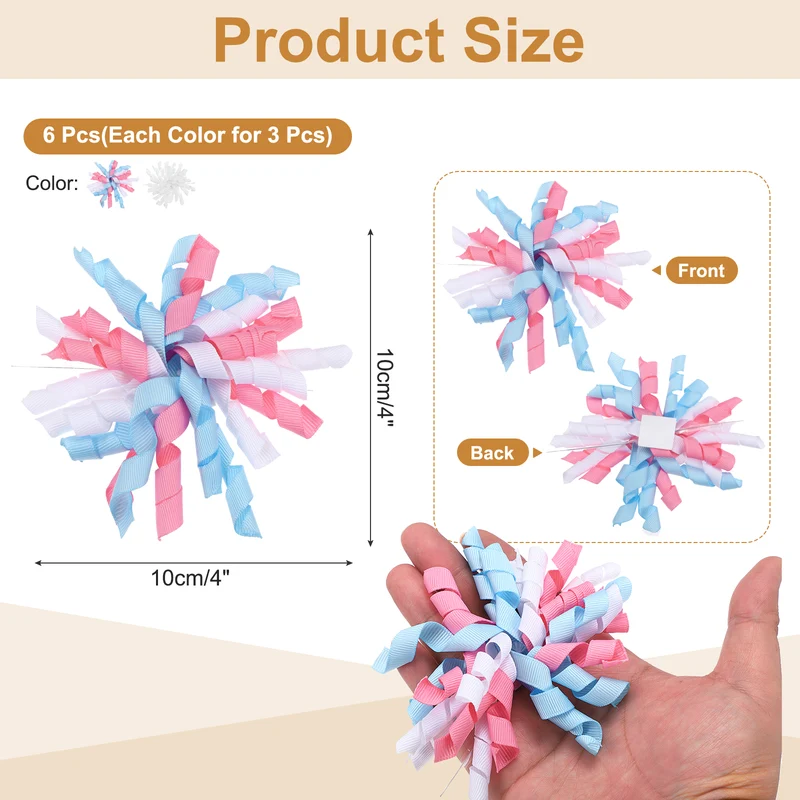 4" Curly Bows for Gift Wrapping 6 Pcs, White/White Blue Pink