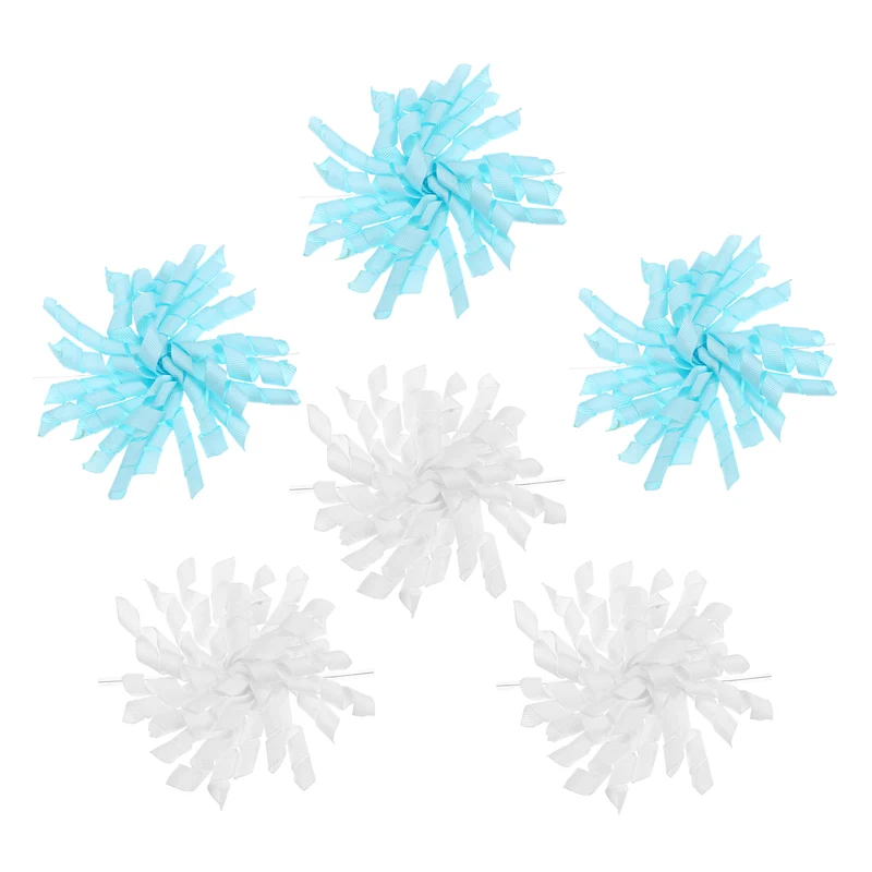 4" Curly Bows for Gift Wrapping 6 Pcs, White/Sky Blue