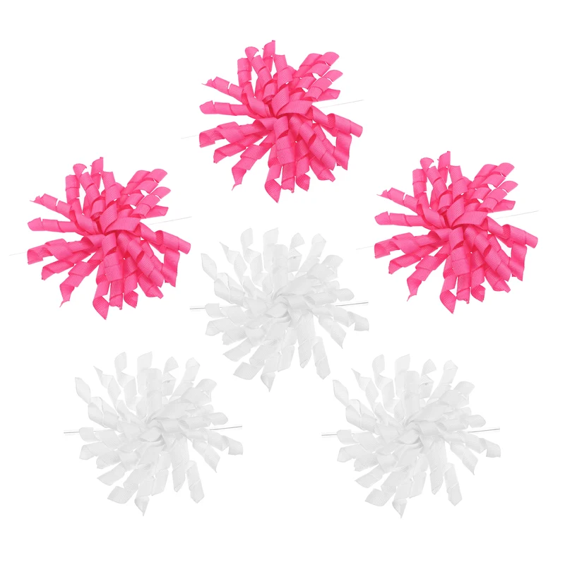 4" Curly Bows for Gift Wrapping 6 Pcs, White/Rose Red