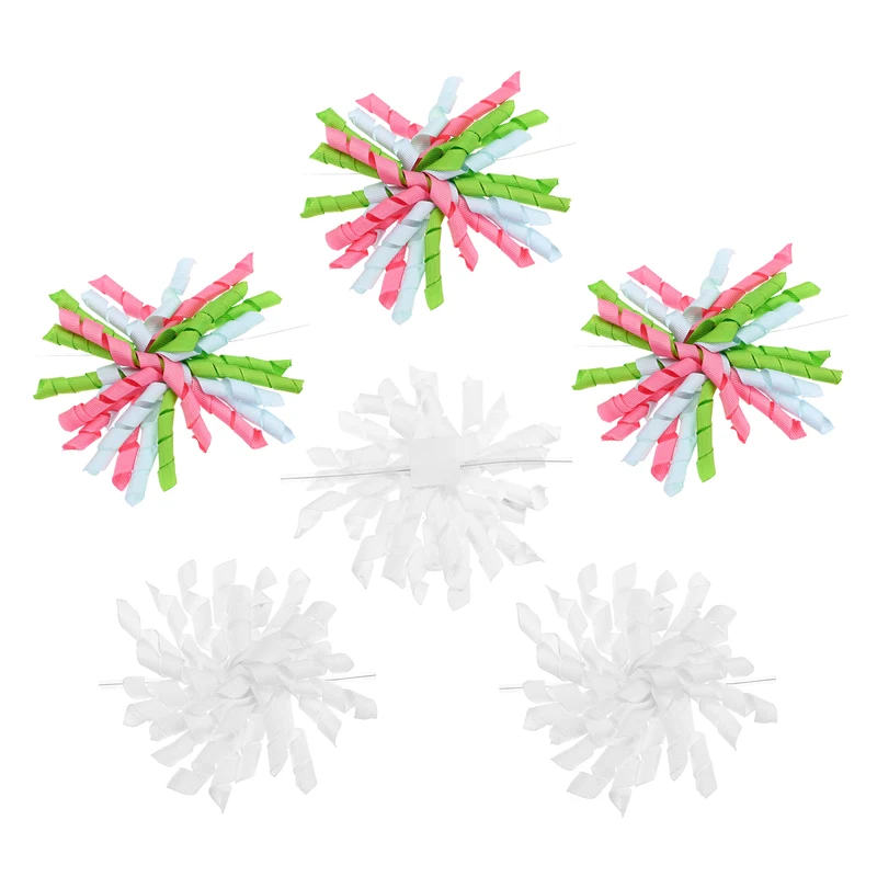 4" Curly Bows for Gift Wrapping 6 Pcs, White/Pink Blue Green
