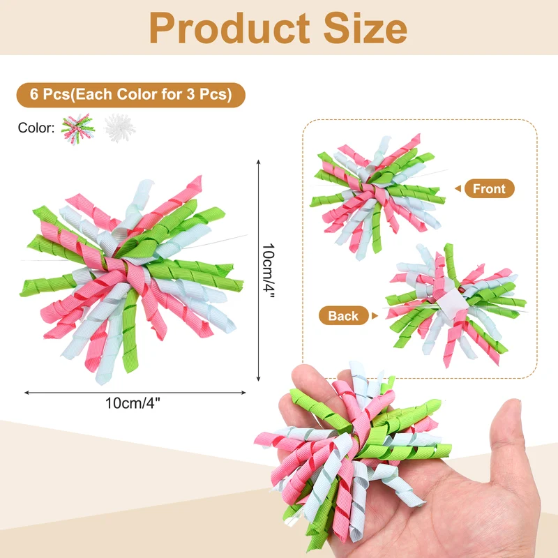4" Curly Bows for Gift Wrapping 6 Pcs, White/Pink Blue Green