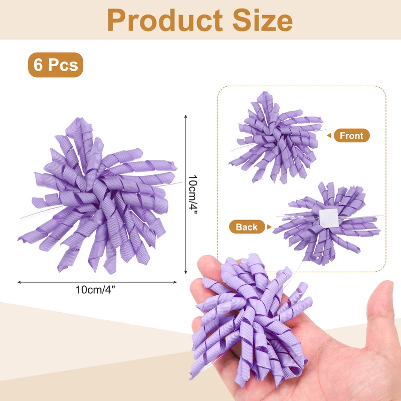 4" Curly Bows for Gift Wrapping 6 Pcs, Purple