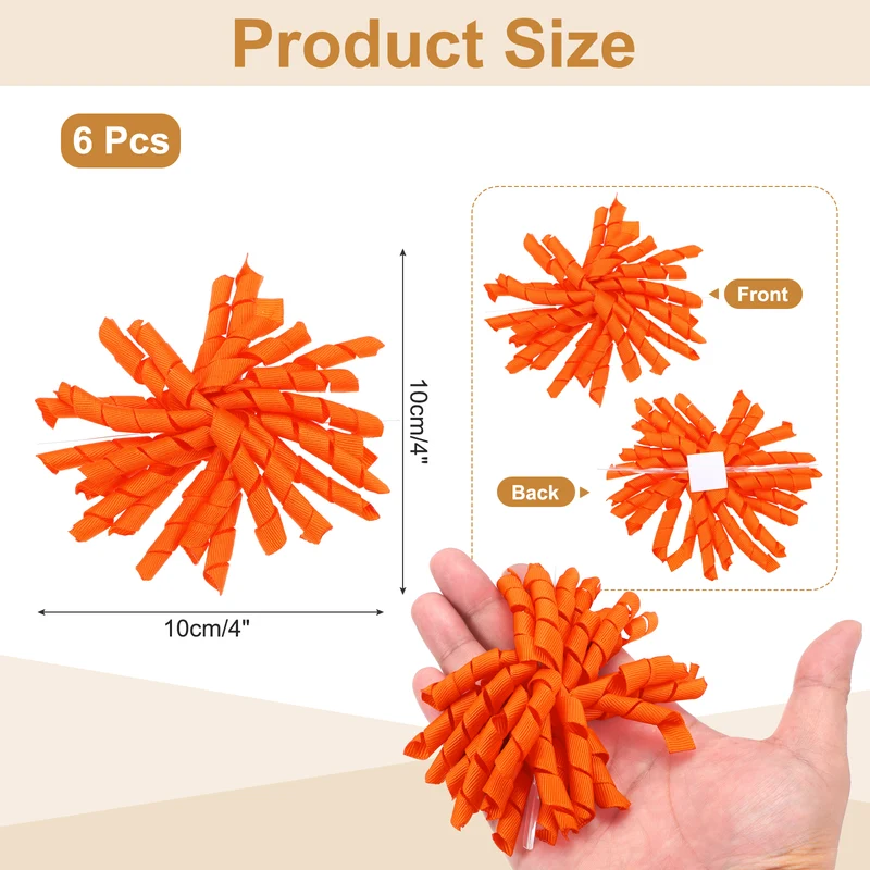 4" Curly Bows for Gift Wrapping 6 Pcs, Orange