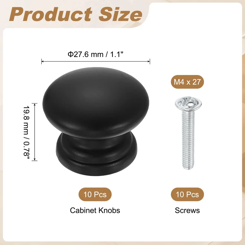 10 Pcs 1.1" Cabinet Knobs, Plastic Drawer Pulls for Bedroom, Matte Black