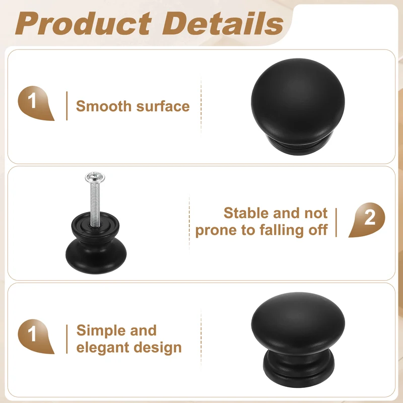 10 Pcs 1.1" Cabinet Knobs, Plastic Drawer Pulls for Bedroom, Matte Black