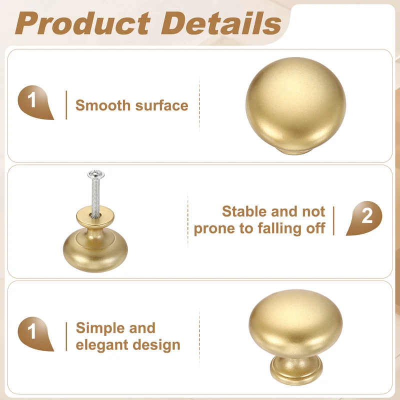 10 Pcs 1.2" Cabinet Knobs, Plastic Drawer Pulls for Bedroom, Matte Gold