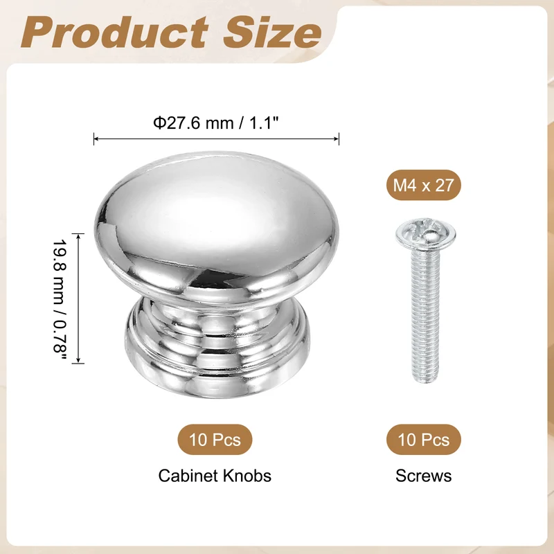 10 Pcs 1.1" Cabinet Knobs, Plastic Drawer Pulls for Bedroom, Silver