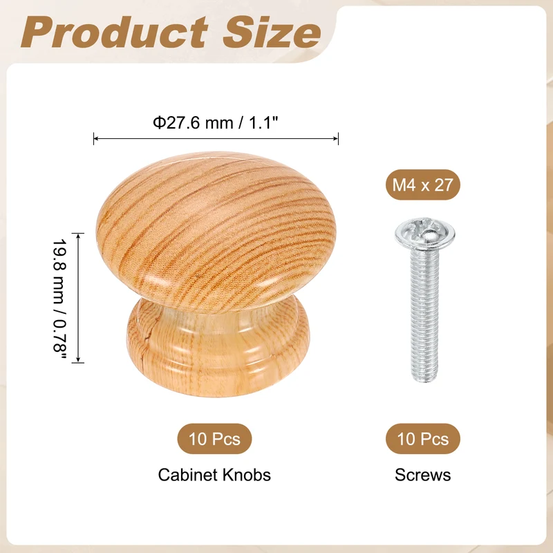 10 Pcs 1.1" Cabinet Knobs, Plastic Drawer Pulls for Bedroom, Light Brown