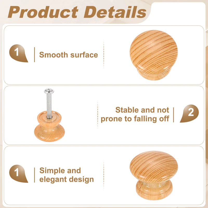 10 Pcs 1.1" Cabinet Knobs, Plastic Drawer Pulls for Bedroom, Light Brown