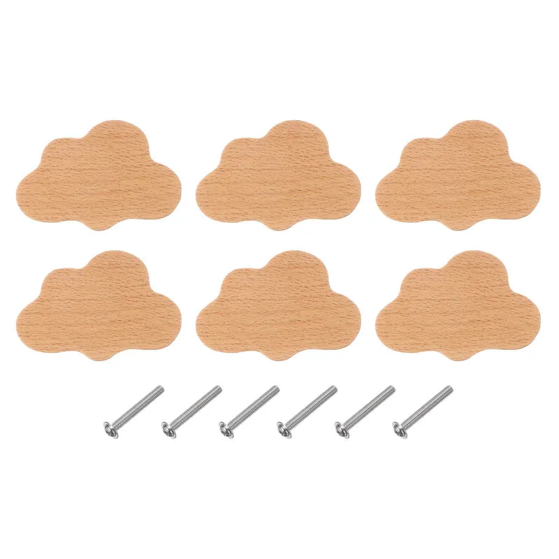 6Pcs Clouds Wooden Knobs Wooden Cabinet Knobs for Furniture Dresser Drawers