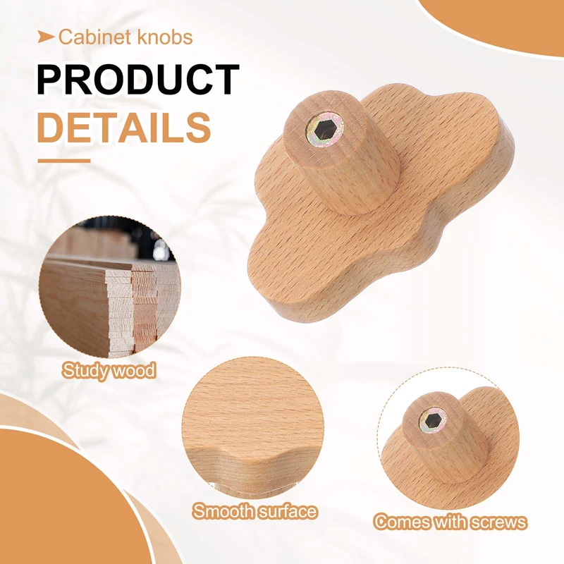 6Pcs Clouds Wooden Knobs Wooden Cabinet Knobs for Furniture Dresser Drawers
