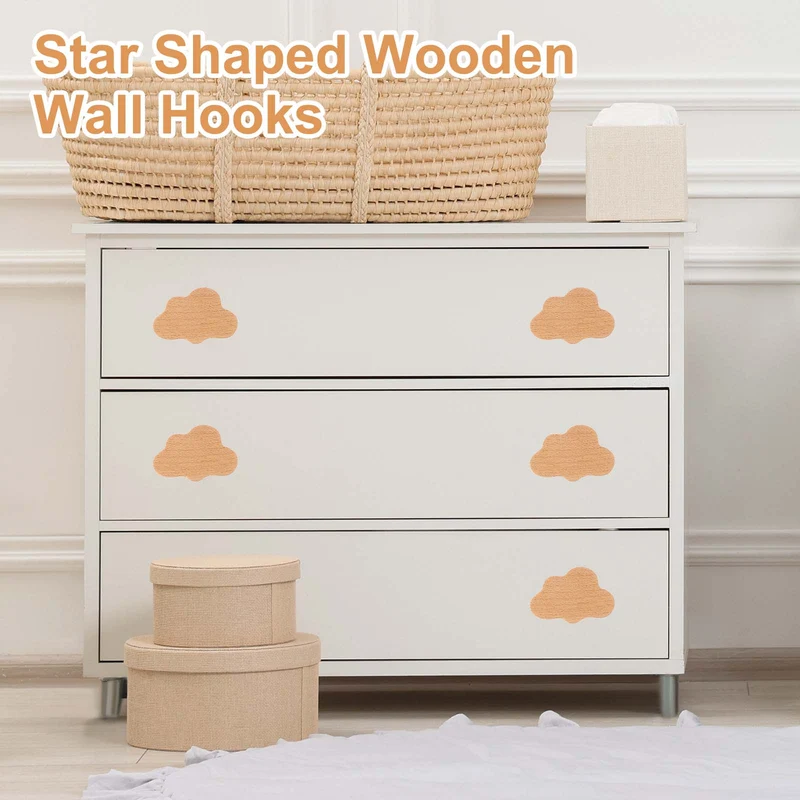 6Pcs Clouds Wooden Knobs Wooden Cabinet Knobs for Furniture Dresser Drawers