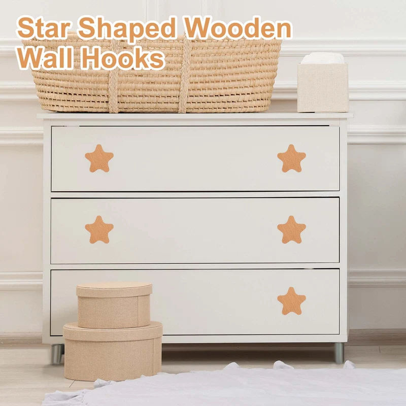 6Pcs Stars Wooden Knobs Wooden Cabinet Knobs for Furniture Dresser Drawers