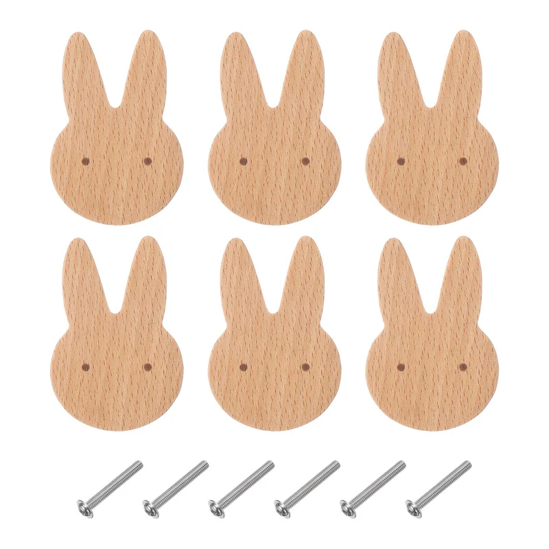 6Pcs Rabbit Wooden Knobs Wooden Cabinet Knobs for Furniture Dresser Drawers